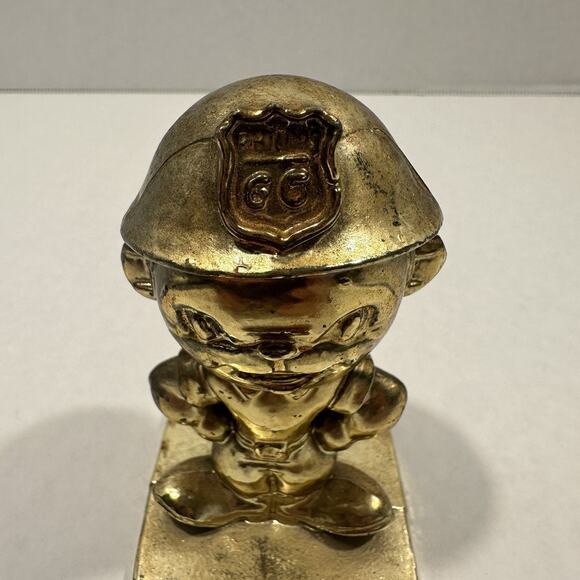 VTG Gold Tone Metal PHILLIPS 66 Petroleum Gas & Oil Field Worker Mascot Figurine - Picture 3 of 12